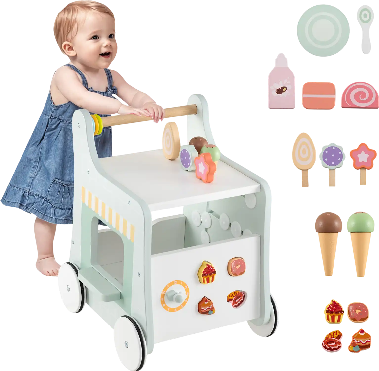Costway 2-in-1 Montessori Baby Walker w/ Storage Ice Cream Toys 594783216 New