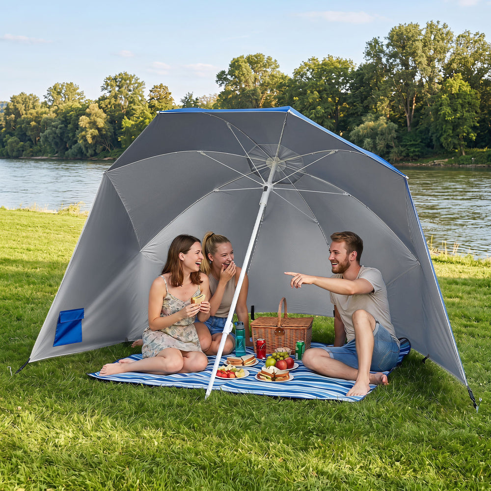 2-in-1 Beach Shelter Umbrella UPF 50+ with Side Panels for Camping Picnic-Blue - Gallery View 1 of 11