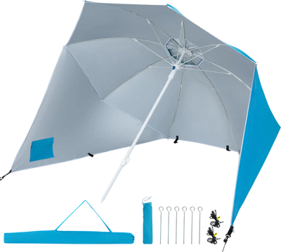 Costway 2-in-1 Beach Shelter Umbrella UPF 50+ Side Panels Camping Picnic 27234947 New