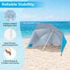 Turquoise 2-in-1 beach shelter umbrella with side panels, featuring 8 fiberglass ribs for stability and sand anchor for easy setup.