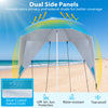 Turquoise 2-in-1 beach shelter umbrella with dual side panels, UPF 50+ protection, and water-resistant silver-coated fabric.