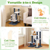 2-in-1 cat stairs and tree in gray with four platforms, scratching posts, and a plush dangling ball for play and.