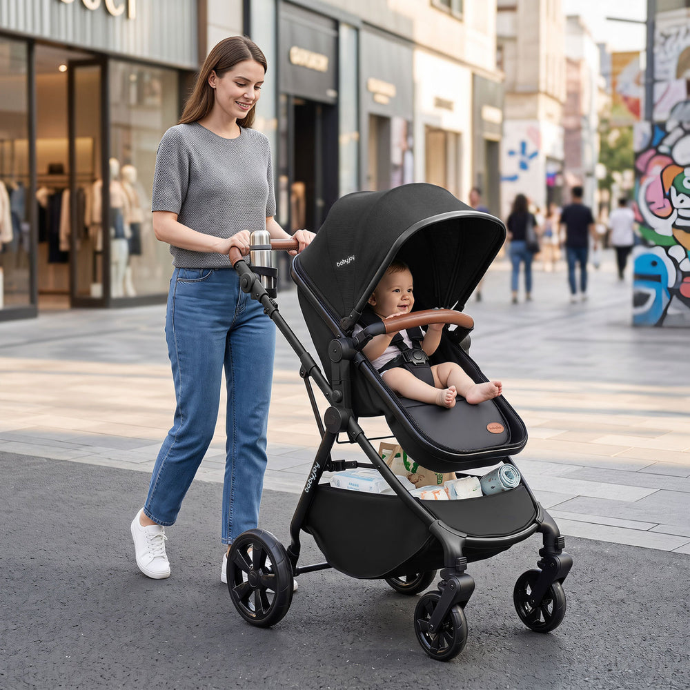 2-in-1 Convertible Baby Stroller with Car Seat Adapters-Black - Gallery View 1 of 10