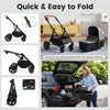 Convertible gray baby stroller with car seat adapters, featuring a quick fold mechanism and adjustable handlebar for convenience.