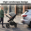 Convertible gray baby stroller with high landscape design, featuring a retractable canopy and adjustable handlebar for comfort.