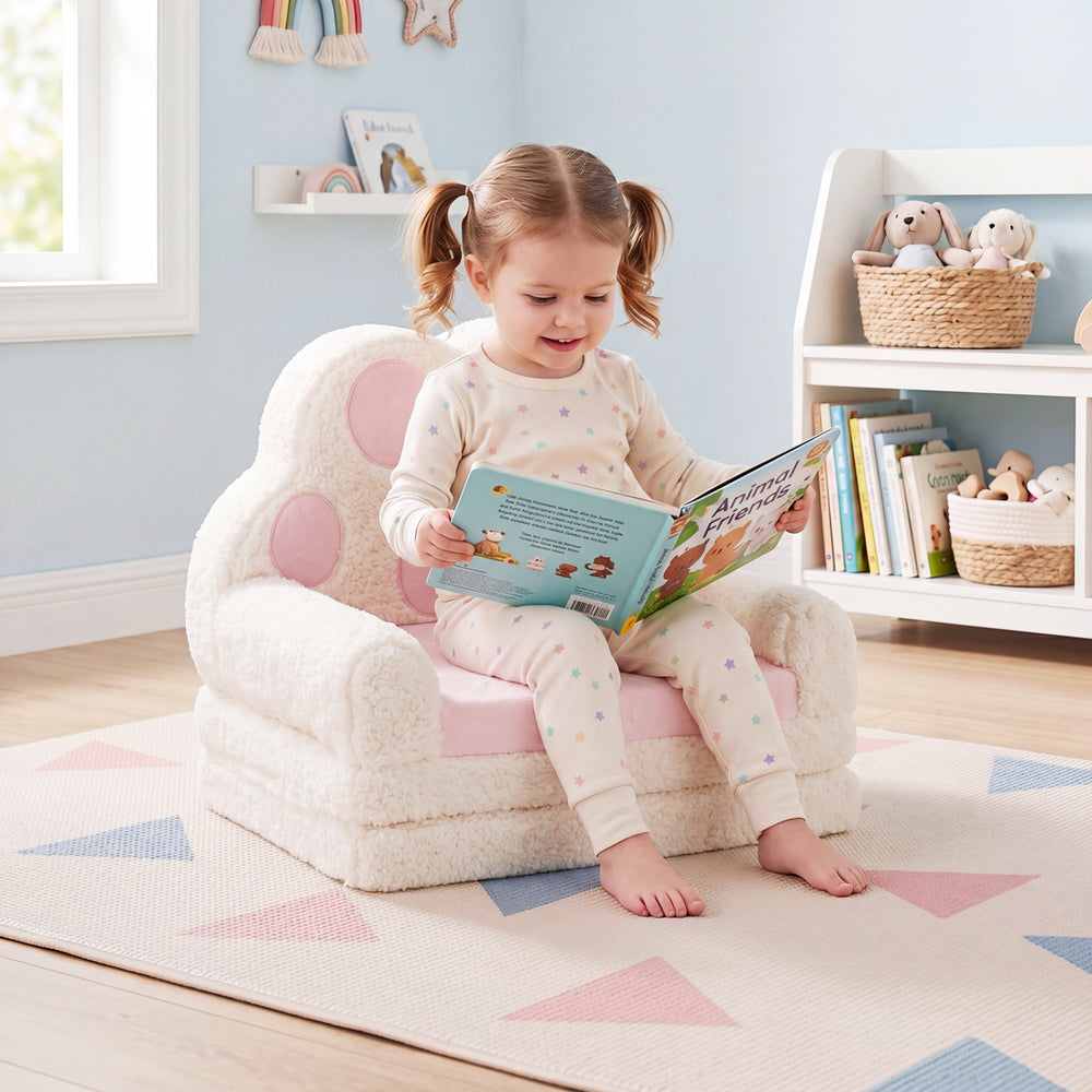 2-in-1 Convertible Kids Sofa to Lounger with Removable Cover-Pink - Gallery View 1 of 11