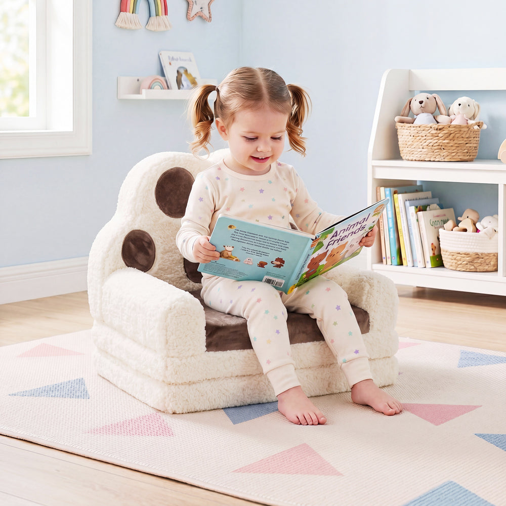 2-in-1 Convertible Kids Sofa to Lounger with Removable Cover-Brown - Gallery View 1 of 11