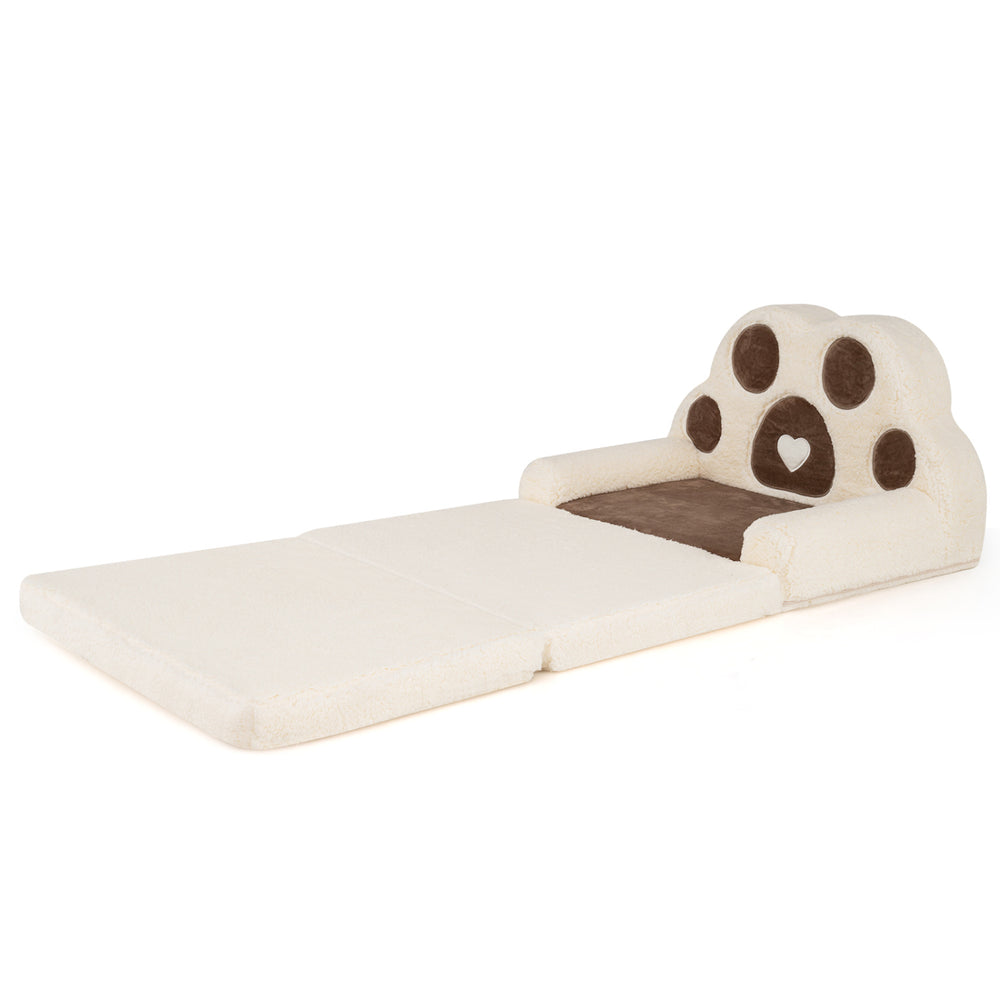 Convertible kids sofa and lounger in brown with bunny paw design, featuring ergonomic support and removable cover for.
