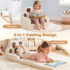 Kids sofa and lounger in brown with bunny paw design, featuring a cozy removable cover for playrooms and nurseries.