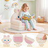 Convertible kids sofa with bunny pattern in pink, featuring comfy armrests and back storage pocket for playtime.