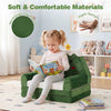 Convertible kids sofa in green with Christmas patterns, featuring soft cotton cover and elastic sponge for comfort.