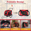 Foldable 2-in-1 dog bike trailer in red with breathable mesh windows, ideal for compact storage in car trunks.