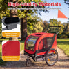 2-in-1 red dog bike trailer with breathable mesh windows and powder-coated metal frame for biking and strolling.