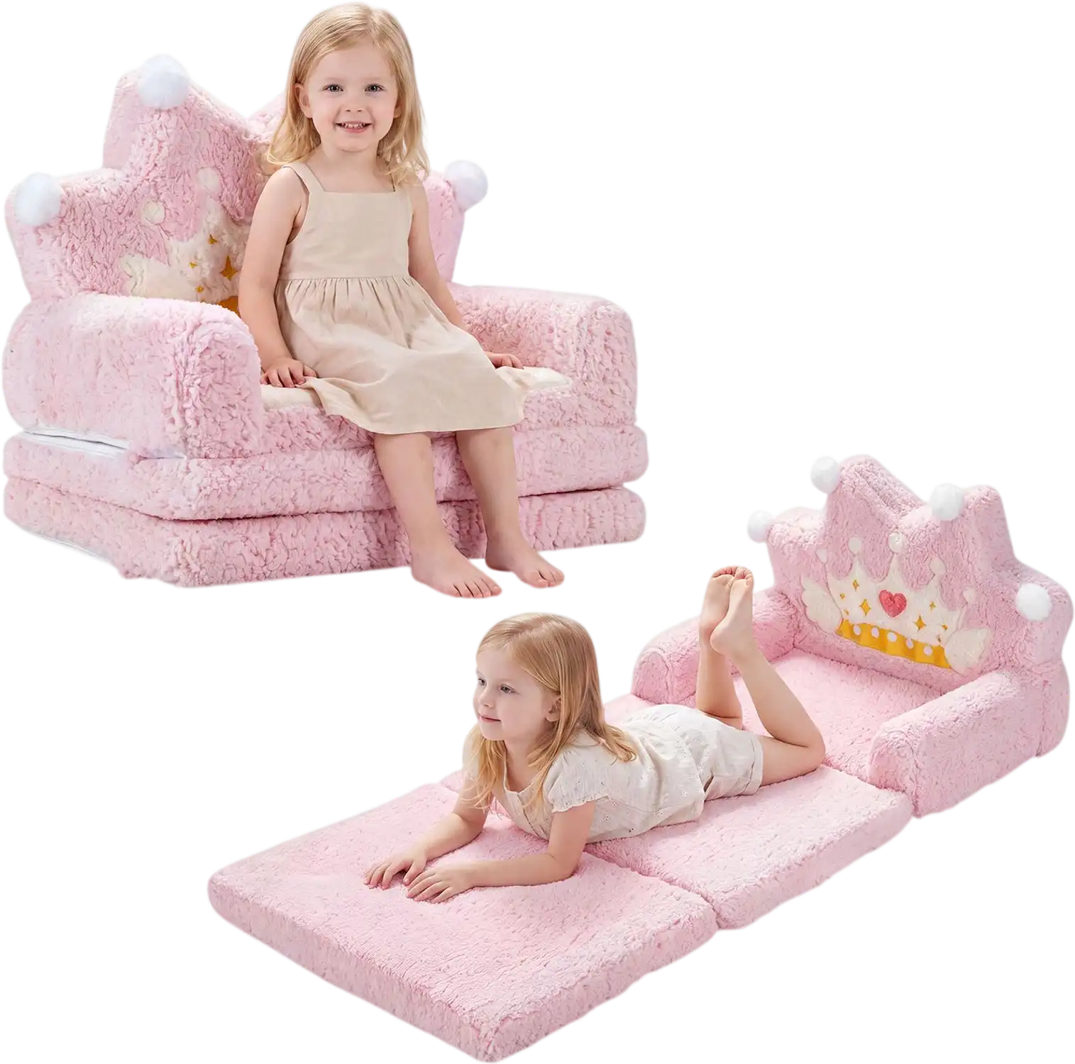 Costway 2-in-1 Foldable Kids Sofa Bed Washable Removable Slipcover 50660393 New