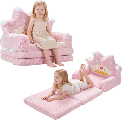 Costway 2-in-1 Foldable Kids Sofa Bed Washable Removable Slipcover 50660393 New