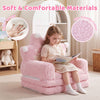 Foldable pink kids sofa bed with soft cotton velvet and elastic sponge, perfect for reading and lounging.