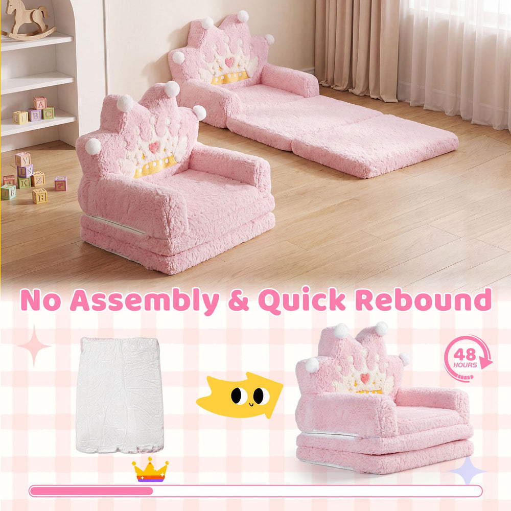 Foldable pink kids sofa bed with removable slipcover, featuring cozy seating and lounging options for toddlers.
