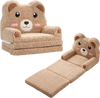 Foldable 2-in-1 kids sofa bed in bear design, featuring soft cotton velvet and a cozy lounging area for toddlers.