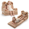 Kids 2-in-1 foldable sofa bed in bear design, featuring soft cotton velvet for cozy seating and lounging.