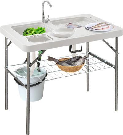 Costway 2-in-1 Folding Fish Cleaning Table White 71462539 New