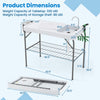 Folding fish cleaning table with sink, measuring 42.5" x 22.5", features a robust metal frame and convenient storage.