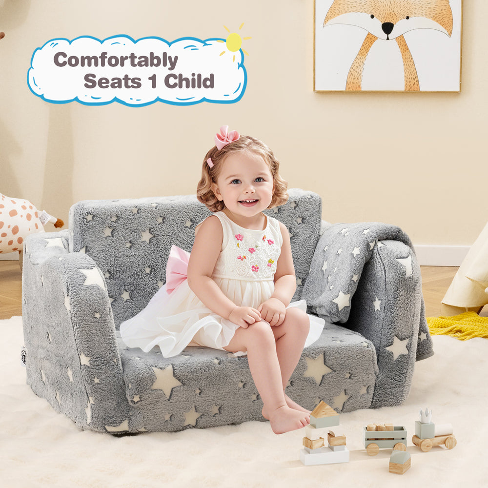 2-in-1 Folding Kids Couch with Blanket Glow in the Dark-Gray - Gallery View 1 of 11