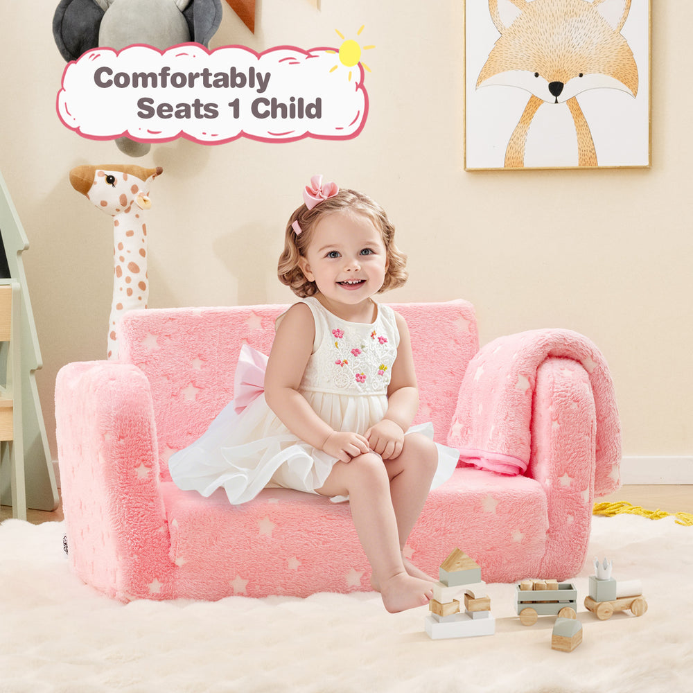 2-in-1 Folding Kids Couch with Blanket Glow in the Dark-Pink - Gallery View 1 of 11