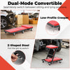 Dual-mode 2-in-1 folding mechanic creeper in red, converts between flat creeper and Z-shaped stool for versatile use.