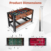 2-in-1 foosball and pool combo table dimensions with black and brown finish, featuring ergonomic handles and sturdy.