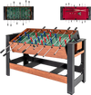 2-in-1 foosball and pool combo table with black and brown finish, featuring ergonomic handles and sturdy legs for.