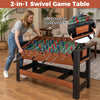 2-in-1 swivel game table featuring foosball and pool, with ergonomic handles and sturdy legs for enhanced gameplay.