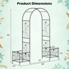 Dimensions of the 2 in 1 Garden Arbor with side planters, designed for climbing plants and outdoor decoration.