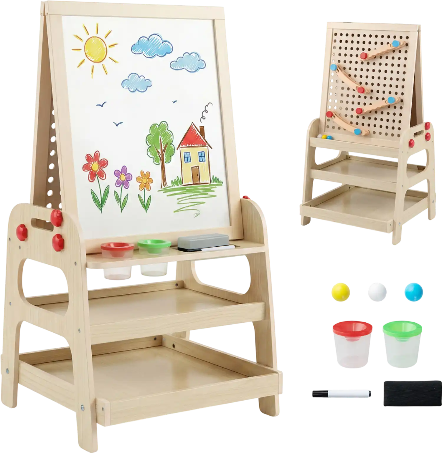 Costway 2-in-1 Kids Art Easel Magnetic Whiteboard Marble Run Game 44735074 New