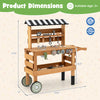 Kids rolling cart with play tools set, brown, featuring a workbench, tool rack, and smooth wheels for easy mobility.
