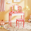 2-in-1 Kids Vanity Table Set with Tri-Folding Detachable Mirror and Lights-Pink - Gallery View 1 of 10
