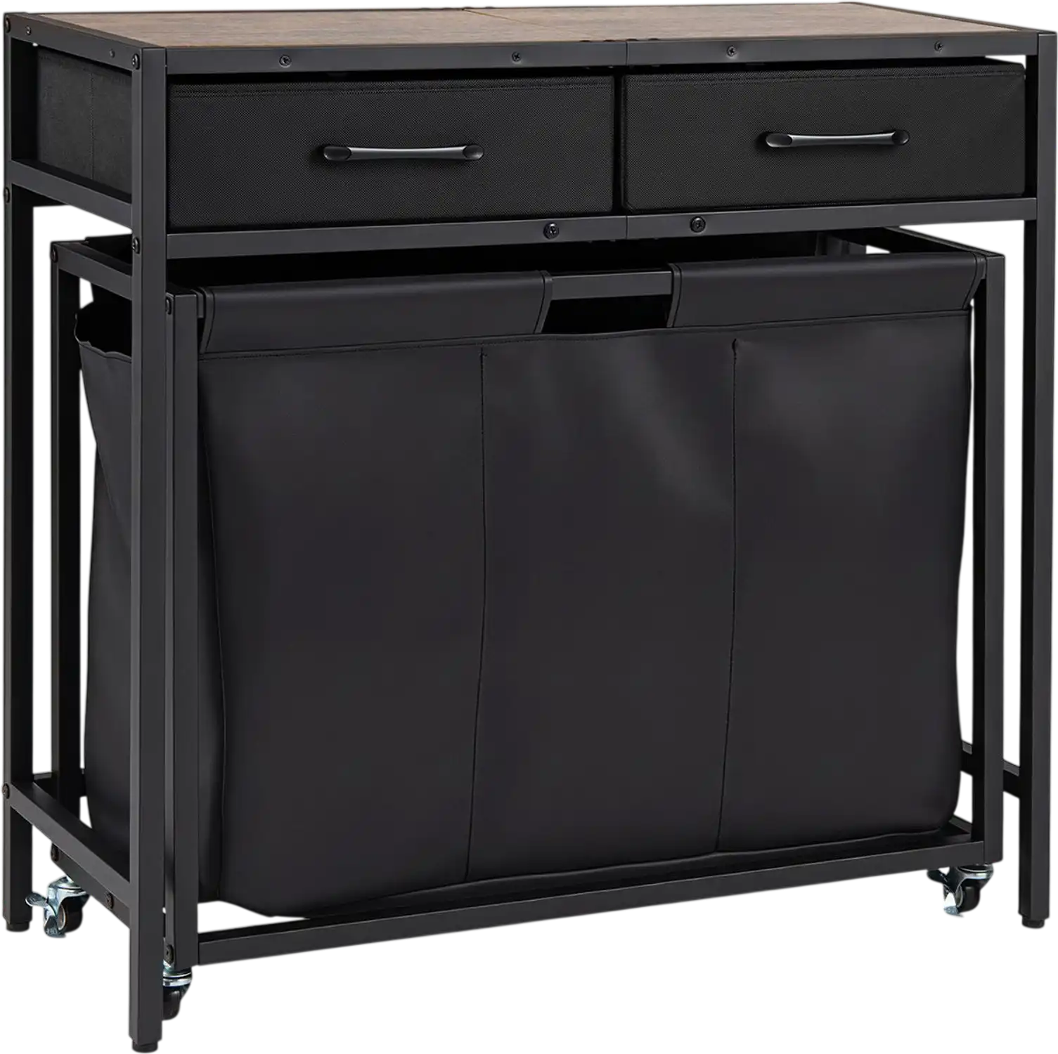 Costway 2-in-1 Laundry Basket Organizer 2 Removable Fabric Drawers 3-Section Wheels 53719375 New