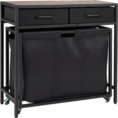 Costway 2-in-1 Laundry Basket Organizer 2 Removable Fabric Drawers 3-Section Wheels 53719375 New