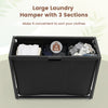 Large laundry hamper with 3 sections, removable fabric drawers, and wheels for easy movement and convenient clothing sorting.