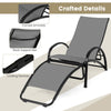 Gray 2-in-1 outdoor rocking chair with adjustable backrest, curved armrests, and sturdy aluminum frame for patio use.