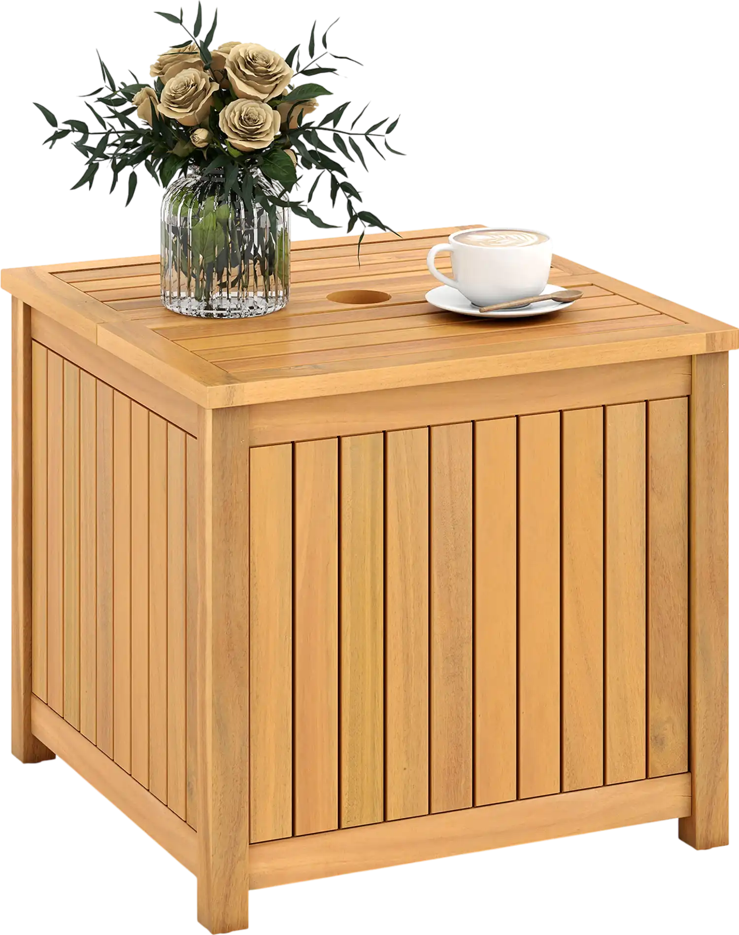 Costway 2-in-1 Outdoor Acacia Wood Side Coffee Table w/ Storage 36632570 New