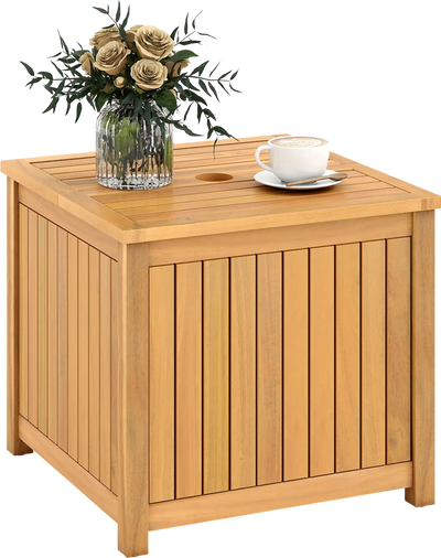 Costway 2-in-1 Outdoor Acacia Wood Side Coffee Table with Storage 36632570 New