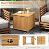Square acacia wood side table with slatted design, featuring a 2.3-inch umbrella hole and removable base for storage.