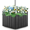 Large black square umbrella base planter with vibrant flowers, designed for 6-10 ft patio umbrellas, easy to move.