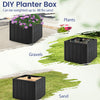 Black 2-in-1 outdoor umbrella base planter with simulated wood grain, fillable for up to 88 lbs, ideal for patio use.