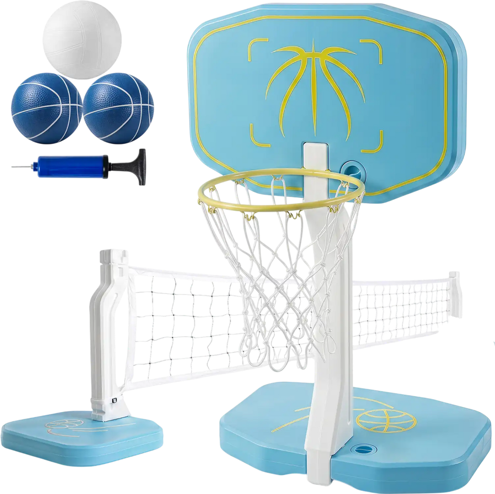 2-in-1 Pool Basketball Hoop and Pool Volleyball Net