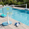 Lightweight 2-in-1 pool basketball hoop and volleyball net set with quick-assembly design, ideal for backyard entertainment.