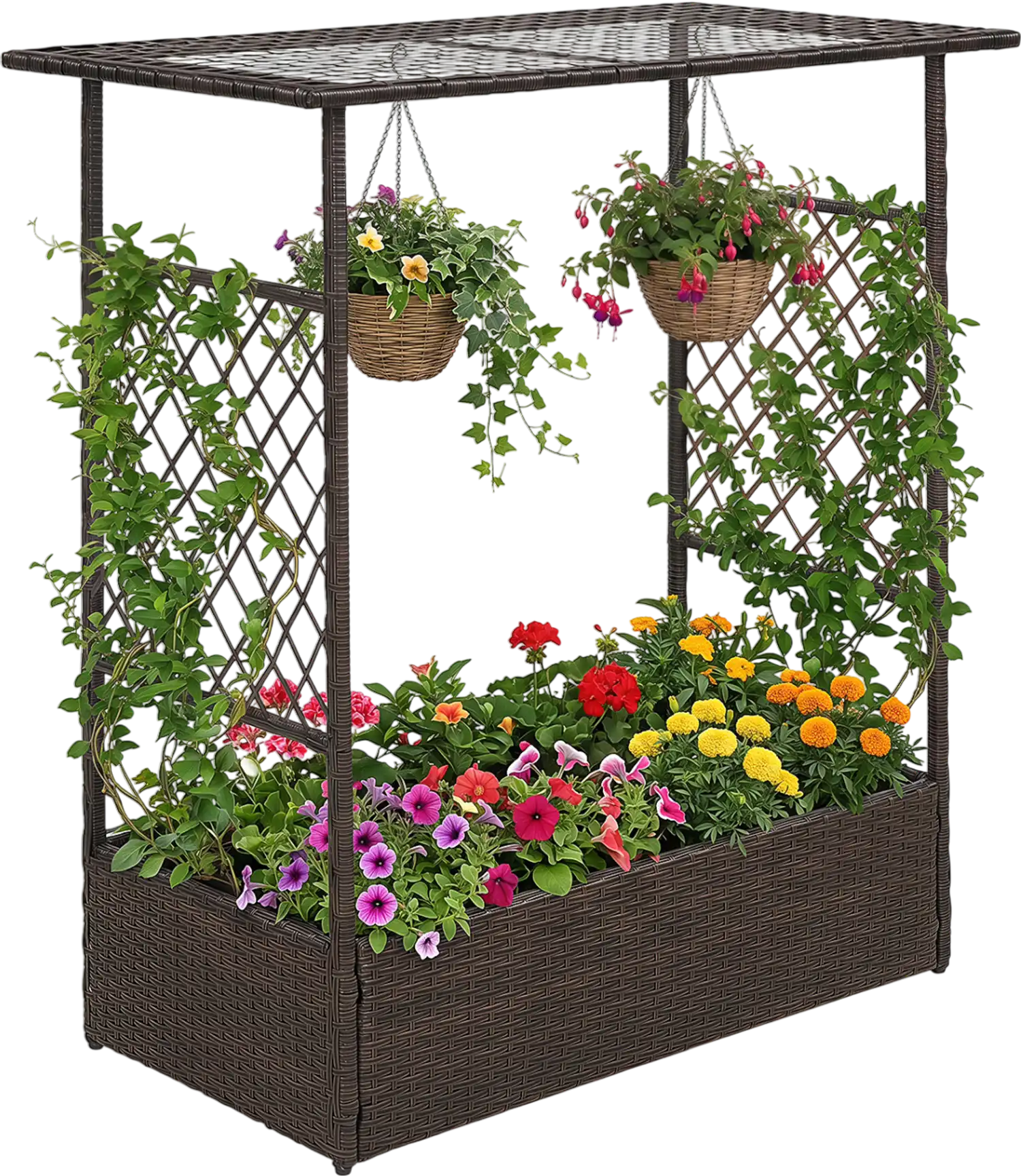 Costway 2-in-1 Raised Garden Bed w/ Hanging Roof & Trellises 46813431 New
