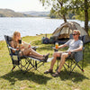 Reclining camping chair in gray features a detachable footrest, adjustable backrest, and convenient side pocket for outdoor comfort.