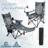 Reclining camping chair in gray with detachable footrest, adjustable backrest, and built-in cup holder for outdoor comfort.