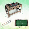 2-in-1 swivel game table in brown with foosball and pool features, designed for 2-4 players, measuring 49"x31"x24".